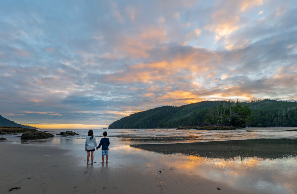 sandy beach at sunset in Cultus Lake Provincial Park