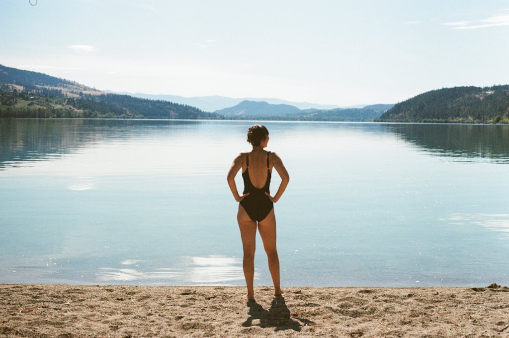 woman swimming at Cultus Lake, BC